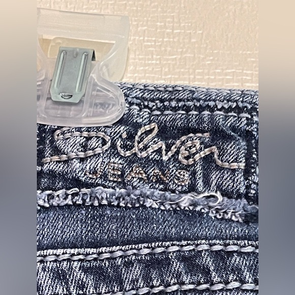 Silver Jeans Capri Suki Womens Blue Embroidered Pocket Mid Rise Denim Size 14 - Picture 6 of 14